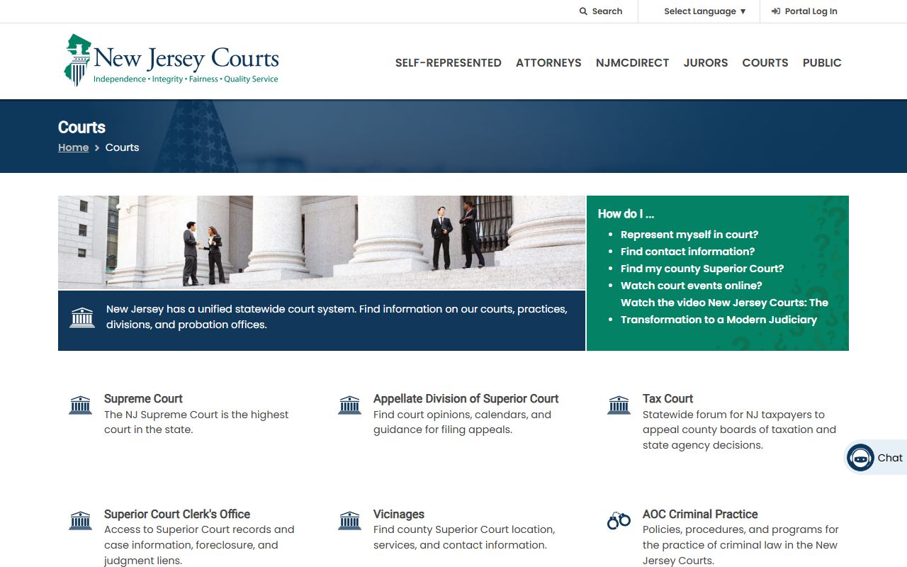 Ocean County court records search through the NJ Courts court system page