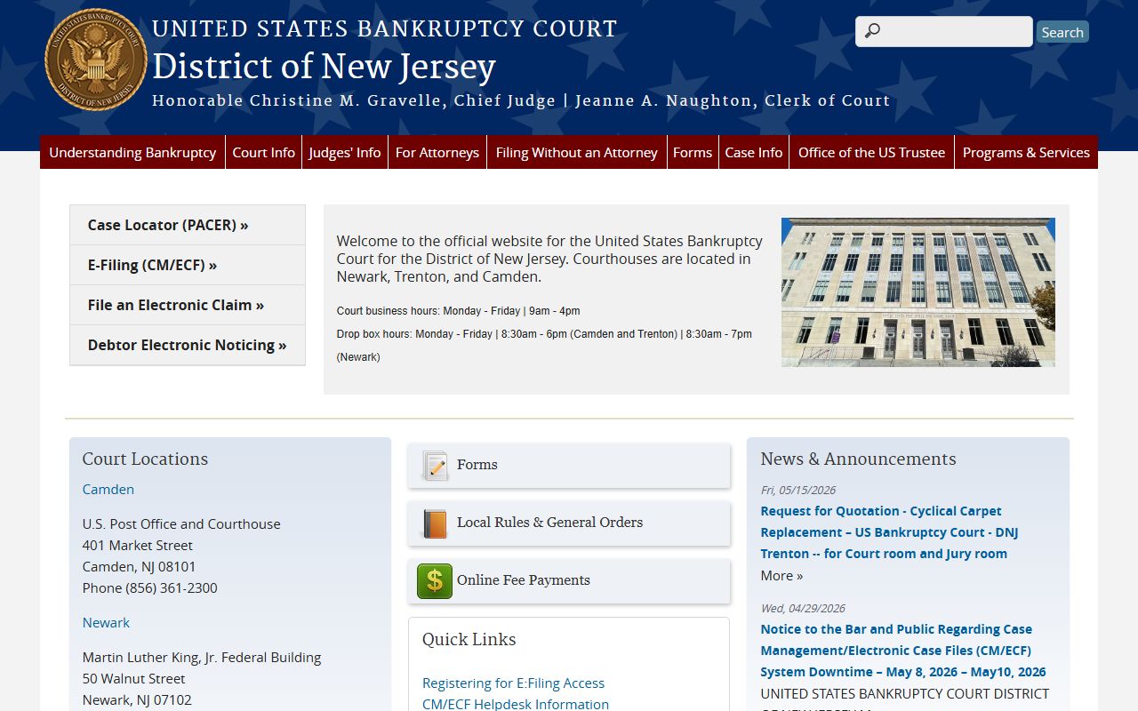 Ocean County federal bankruptcy court records U.S. Bankruptcy Court District of New Jersey site