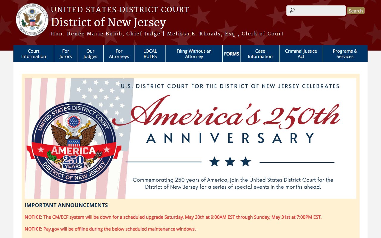 Ocean County federal court records U.S. District Court District of New Jersey homepage