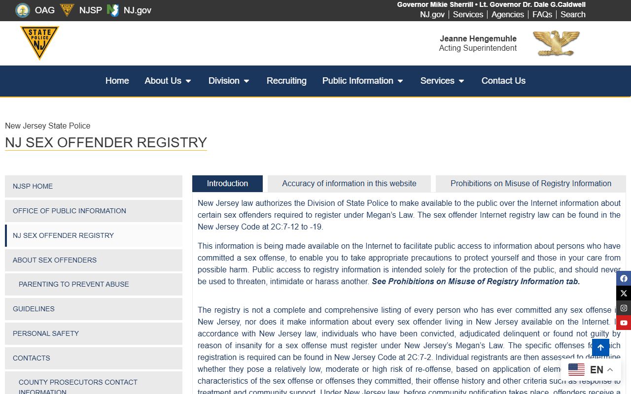 Ocean County criminal records NJ Sex Offender Internet Registry page