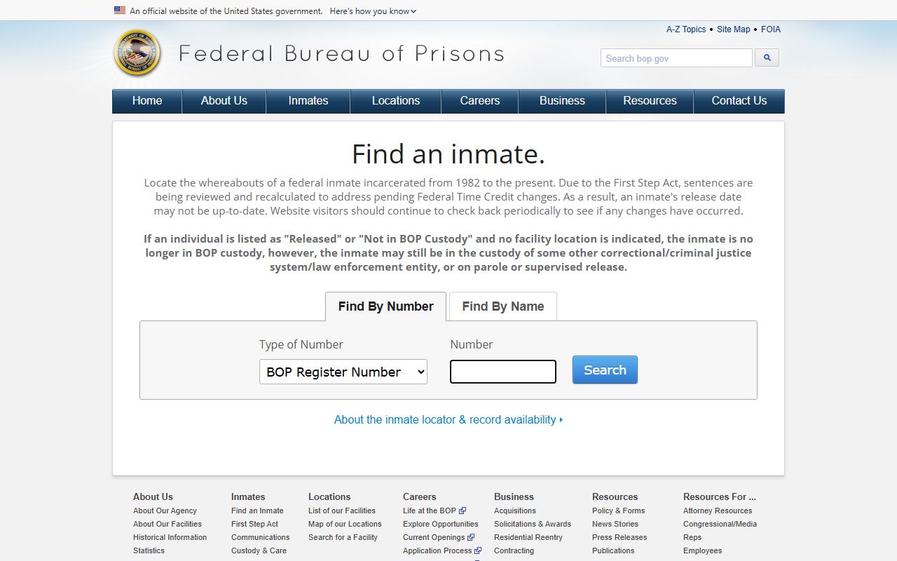 Federal BOP inmate locator for Ocean County released federal inmates