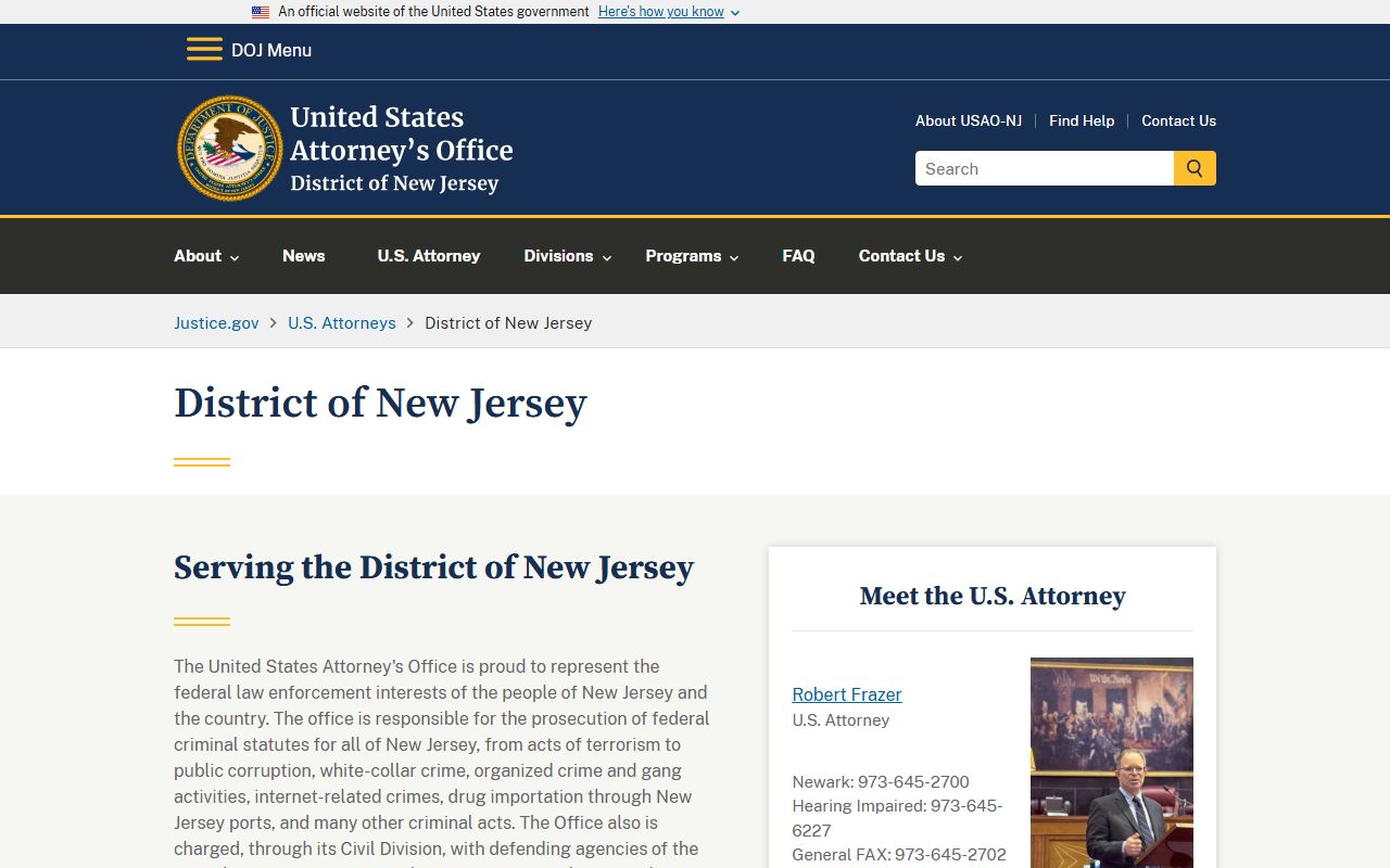 Ocean County federal court records U.S. Attorney's Office District of New Jersey site