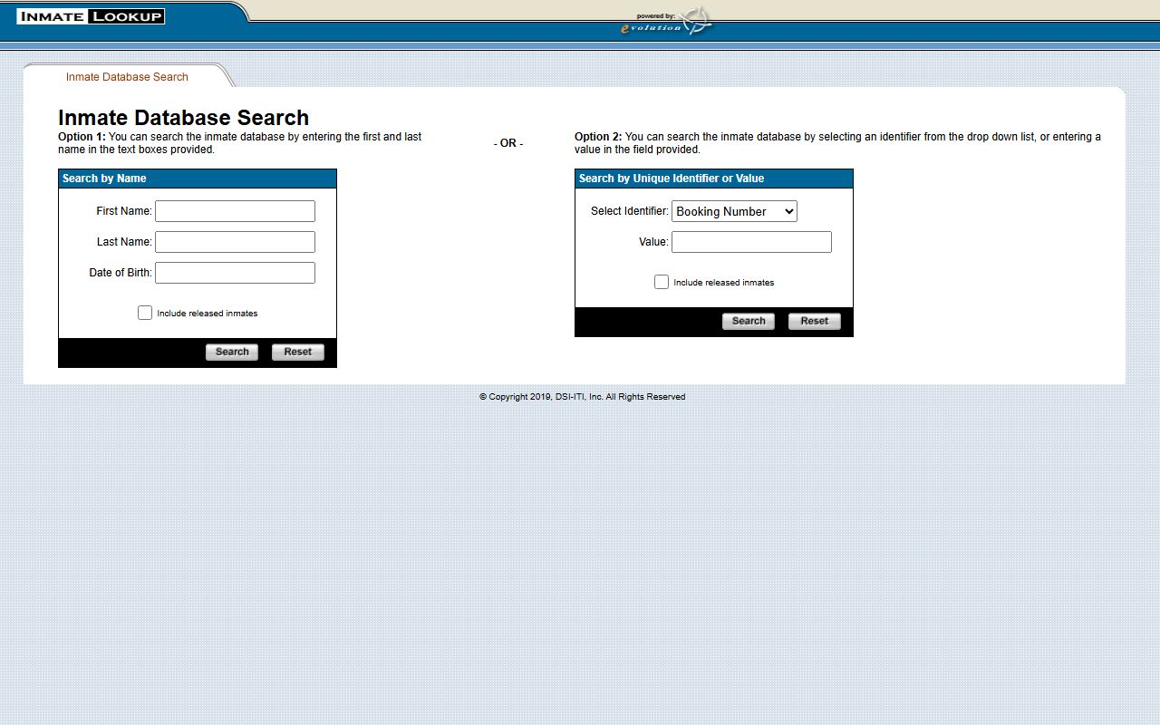 Ocean County inmate lookup tool showing the IML jail roster search interface