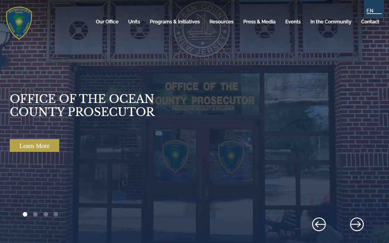 Ocean County Prosecutor's Office homepage connected to Superior Court warrant authority