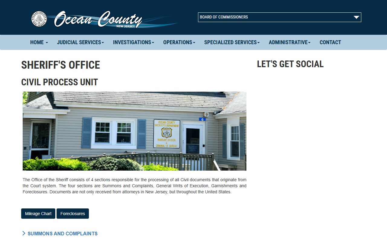 Ocean County Sheriff Civil Process Unit handling writs and civil warrant orders